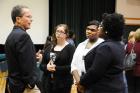 St. Mary Parish School Board President Mike Taylor engages in a conversation with West St. Mary High School students Mackenzie Daggett, Mackenzie Artis and Nya Bacon during a break at the New Generations Conference Wednesday night at Morgan City High School. Students from five St. Mary Parish high schools presented ideas ranging from lending a hand to ExploreLearning Gizmos. 